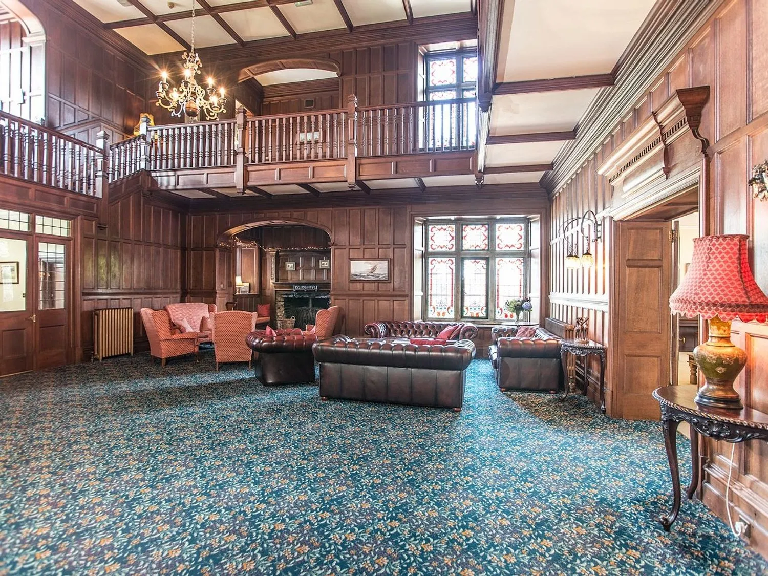 Front door and entrance hall of Alston Hall.