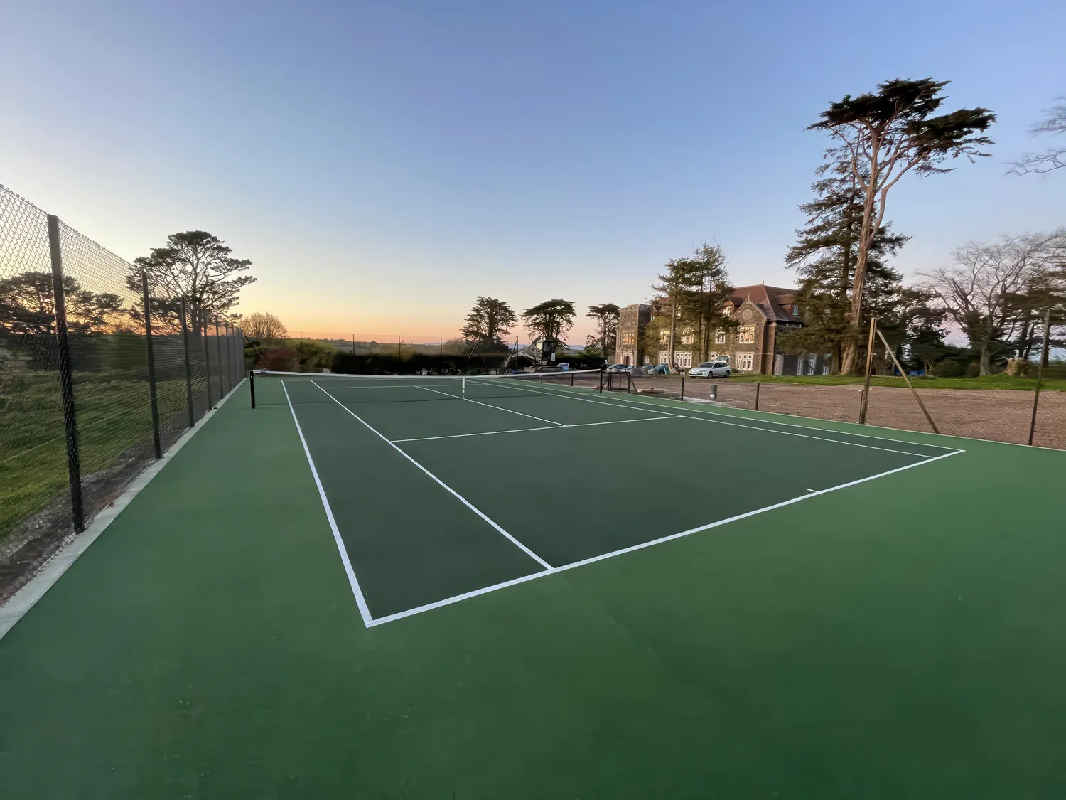 Recently rennovated tennis court at Alston Hall.